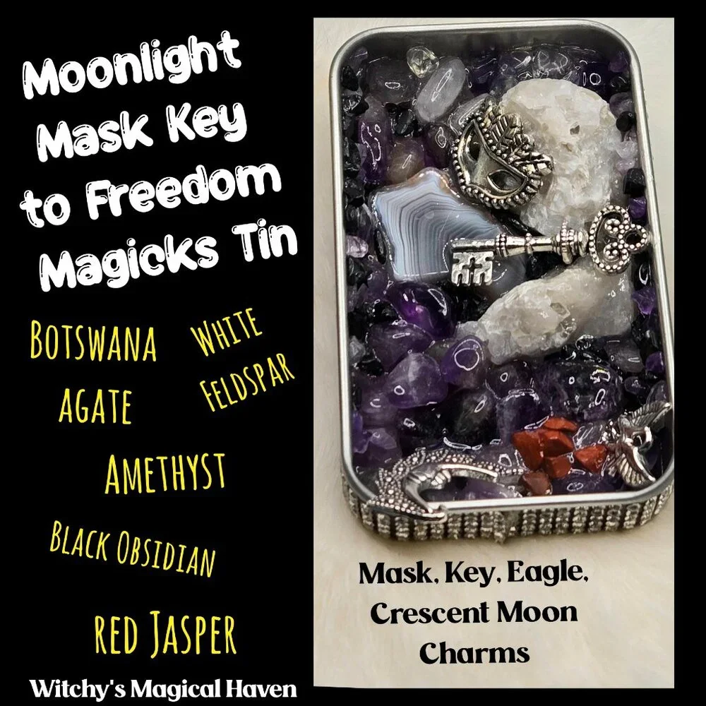 Moonlight Mask Key to Freedom Magicks Crystal Charm Tin Home Decor